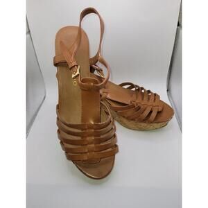 Franco Sarto Brown Sandals T Strap Strappy Open-Toed Wedge Heels Womens 7.5